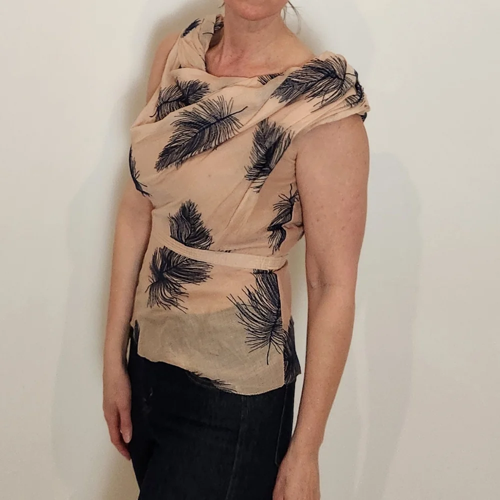 Byron Lars Feather Print Top - Picture 1 of 4
